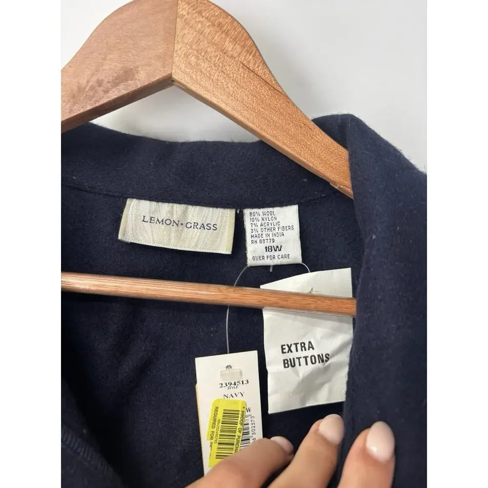 Vintage Lemon Grass Wool Vest 18W Navy Fall Leaves Appliqué Cottagecore